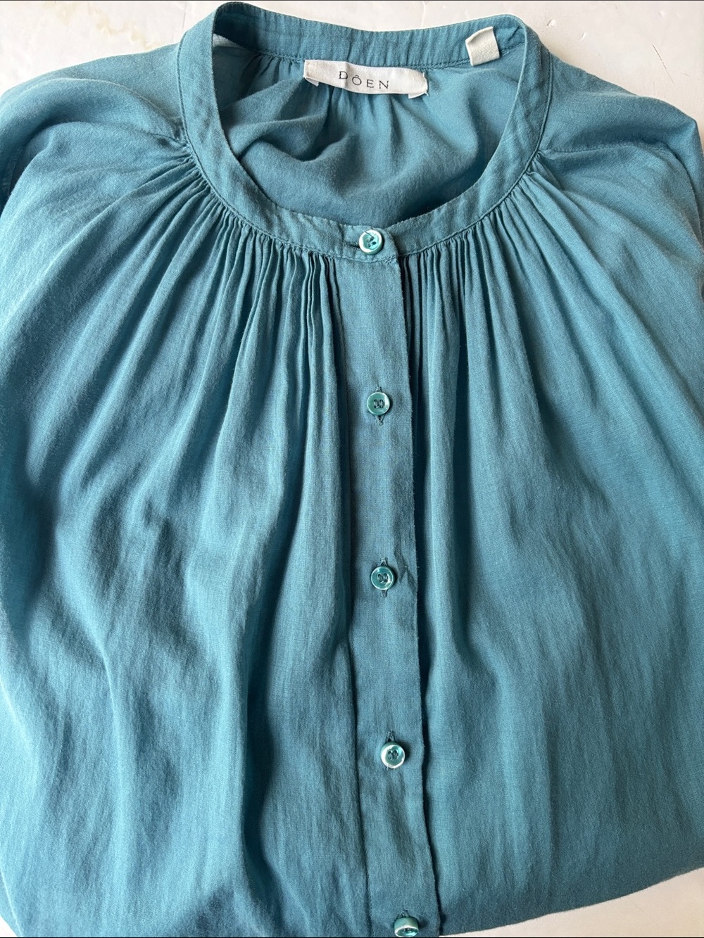 Doen Jane Blouse Peasant Blue Poplin Small 100% Organic Cotton Prairie Button - Picture 7 of 17
